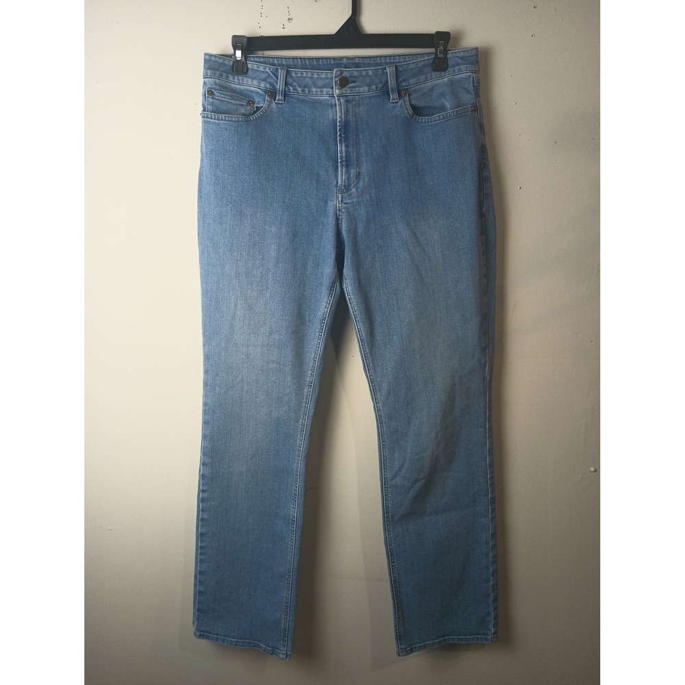 LL Bean BeanFlex Straight Leg Jeans Womens 16 MT Favorite Fit Medium Wash 507467